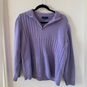 Karen Scott cotton knit periwinkle lavender purple quarter zip pullover sweater